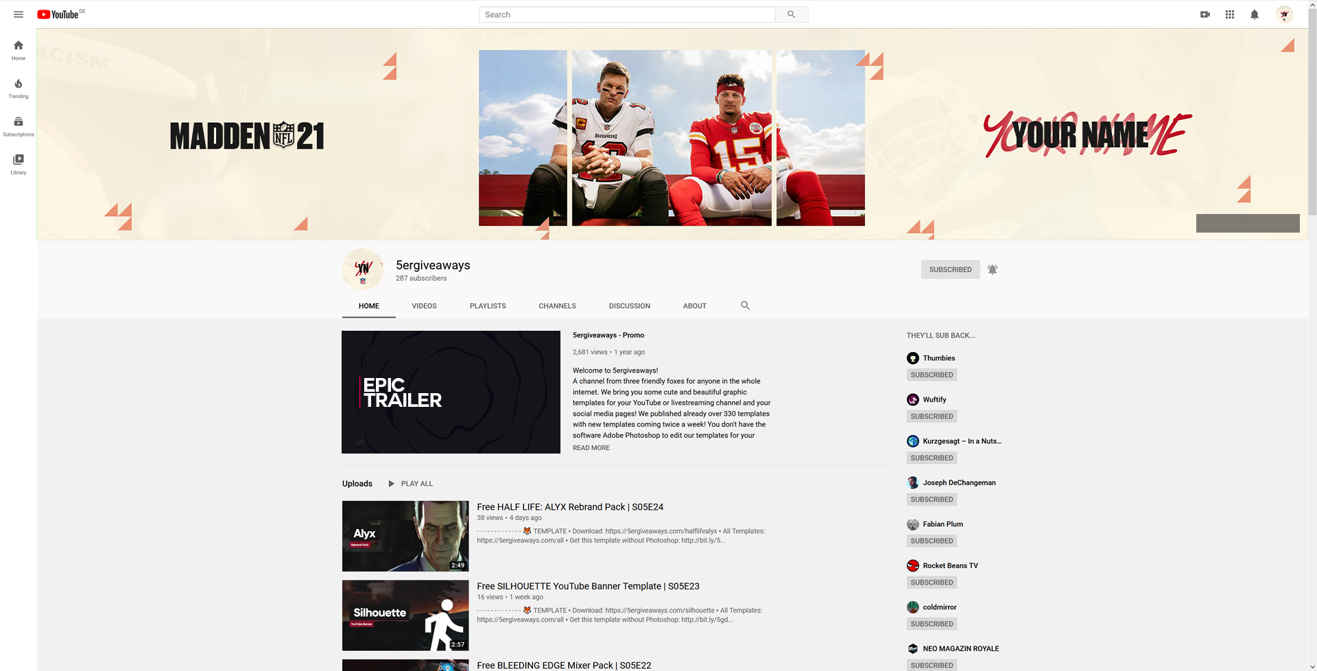 Madden NFL 22 YouTube Banner Example