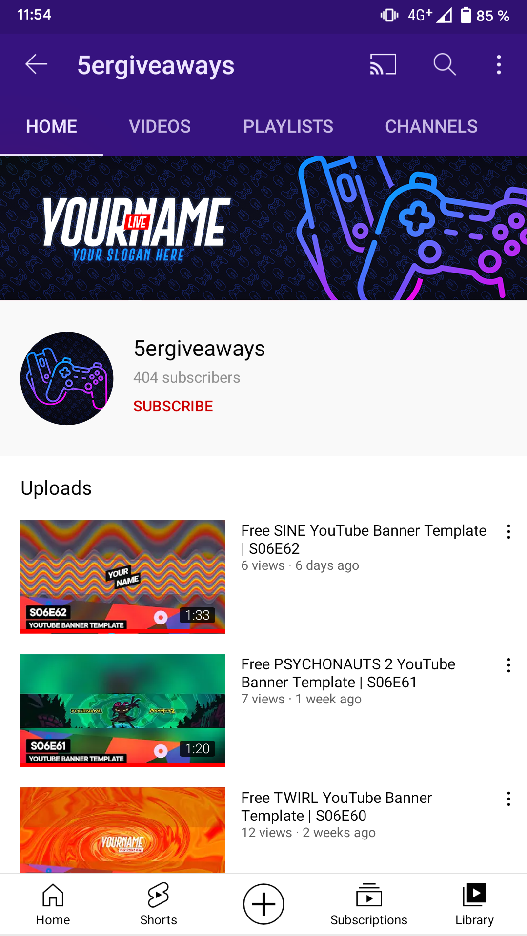 Live Gaming YouTube Banner Example Mobile