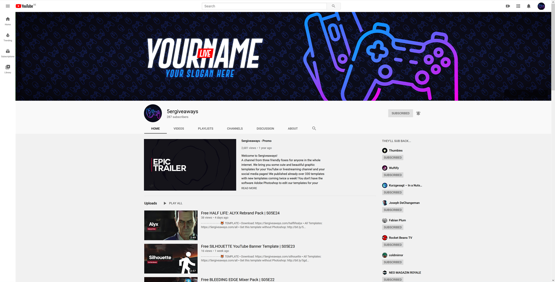 Live Gaming YouTube Banner Example