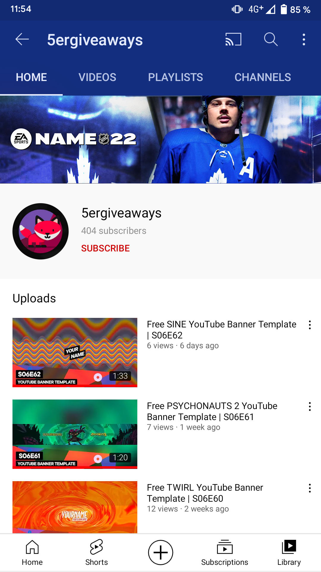 NHL 22 YouTube Banner Example Mobile