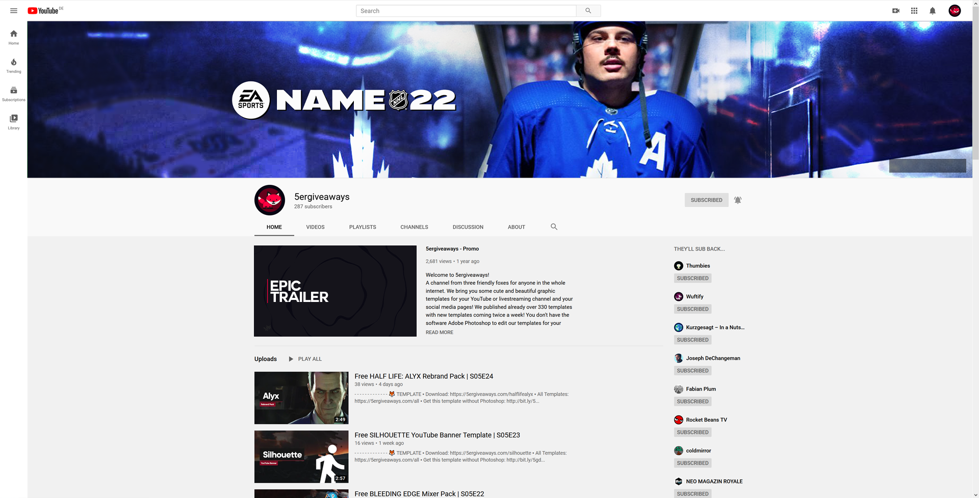 NHL 22 YouTube Banner Example