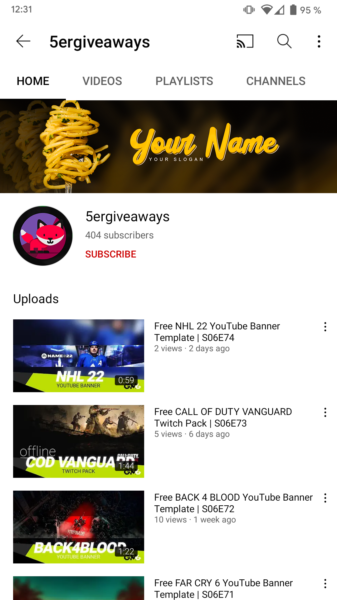 Spaghetti YouTube Banner Example Mobile