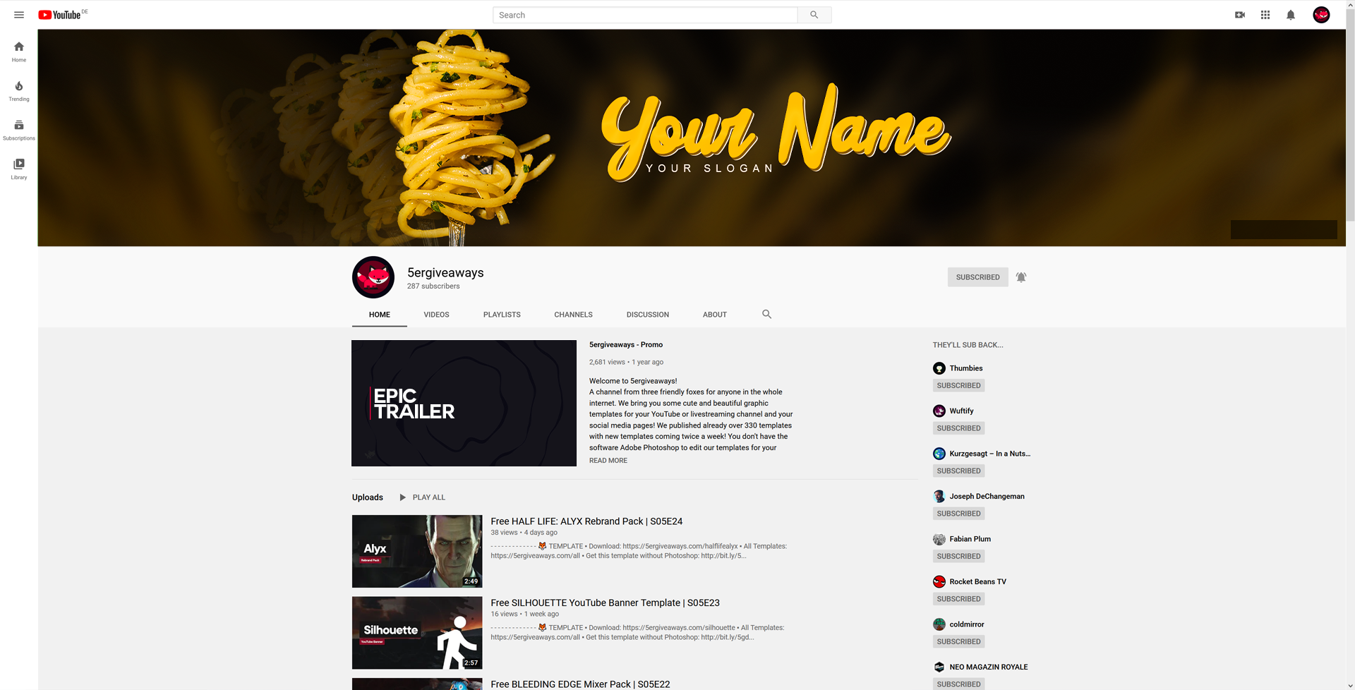 Spaghetti YouTube Banner Example