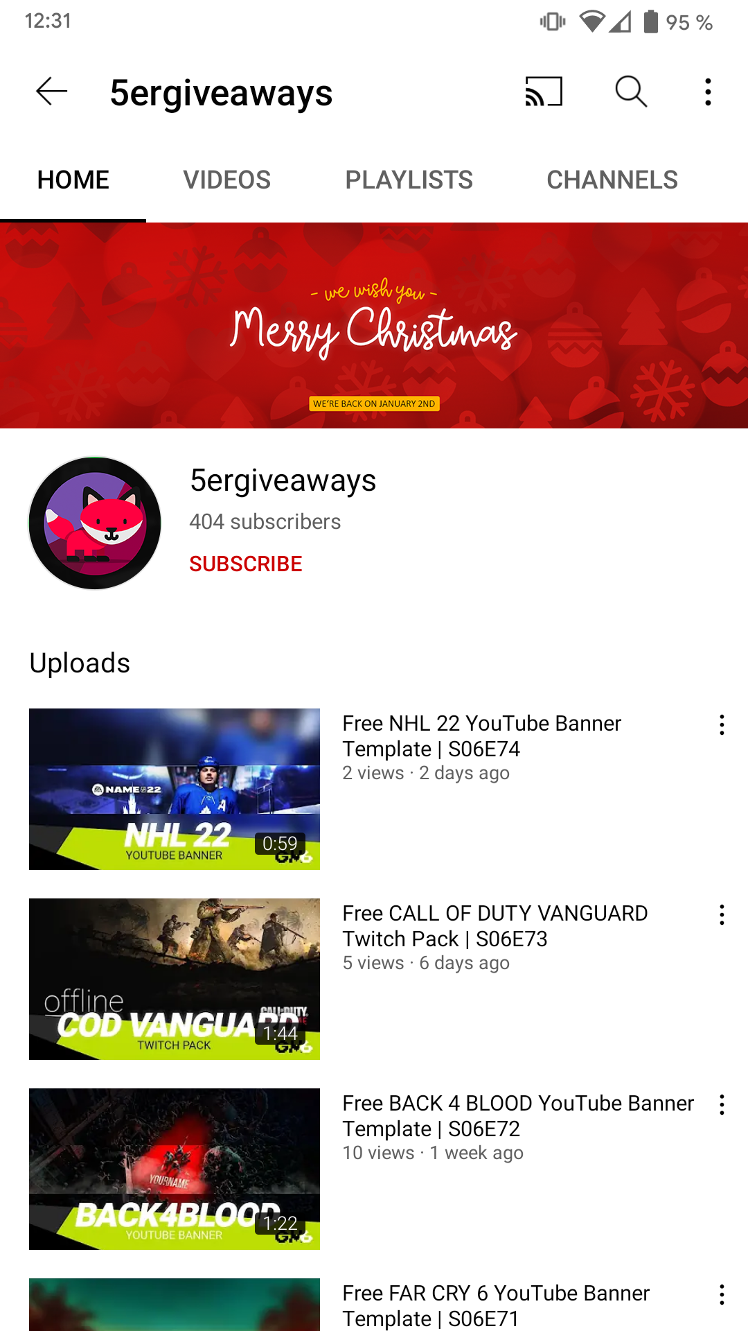 Christmas II YouTube Banner Example Mobile
