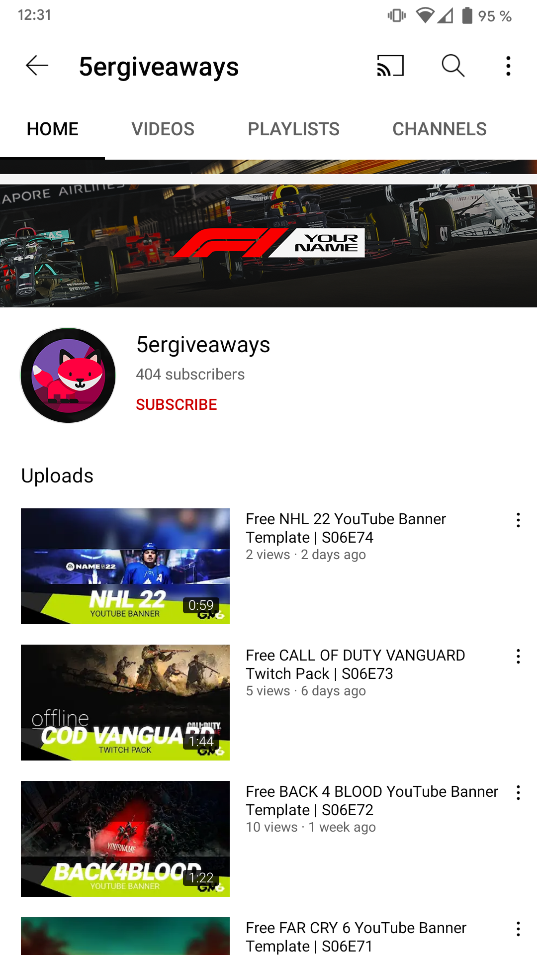 F1 Mobile Racing YouTube Banner Example Mobile
