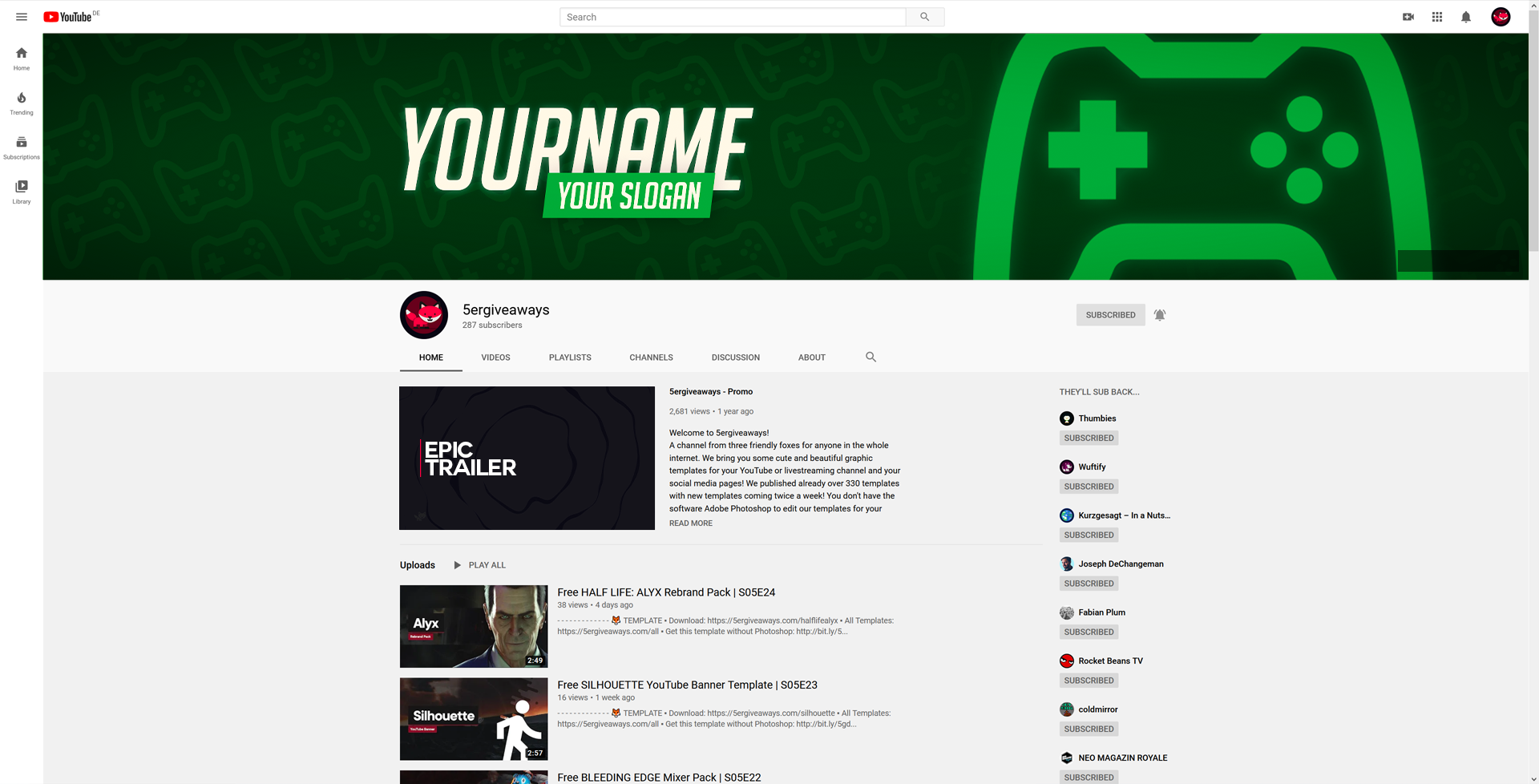 Green Controller YouTube Banner Example